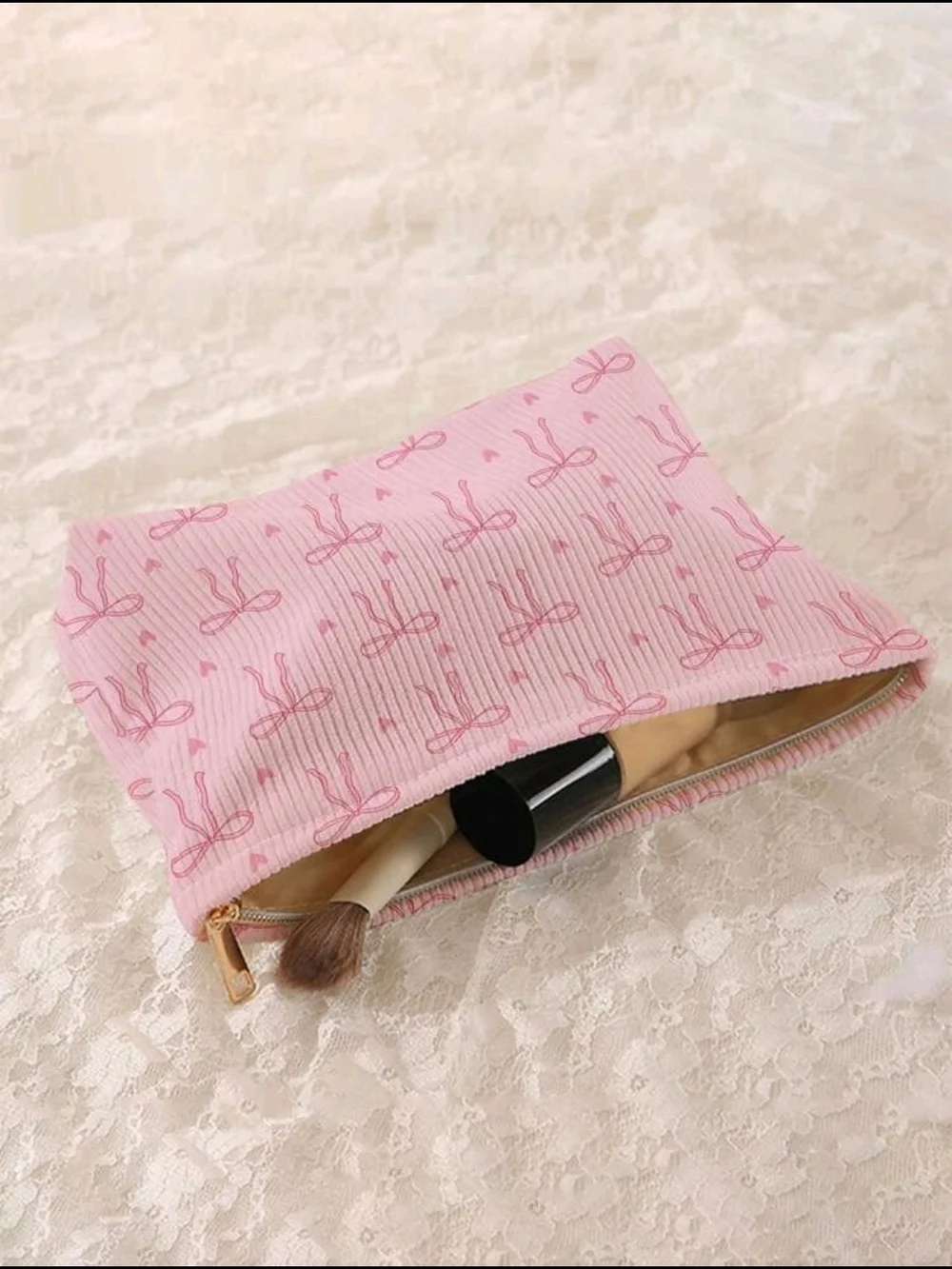 Pink Bow Pattern Cosmetic Pouch